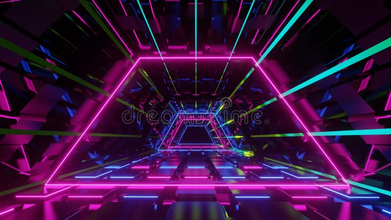 Looping animation abstraite d'un tunnel néonlit aux couleurs vives conçu pour les arrière-plans numériques clips vidéos