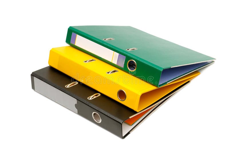 Loose-leaf binders isolated on a white background. Standing file folder stock images, royalty-free photos and pictures