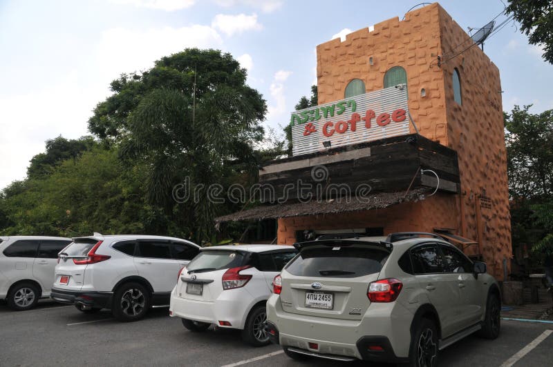 Holy basil krapow and coffee new landmark in lopburi, Thailand royalty free stock photography Holy basil krapow and coffee new landmark in lopburi, Thailand royalty free stock photography