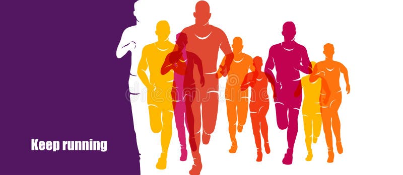 Lopende marathon, mensenlooppas, kleurrijke banner stock illustratie Lopende marathon, mensenlooppas, kleurrijke banner stock illustratie