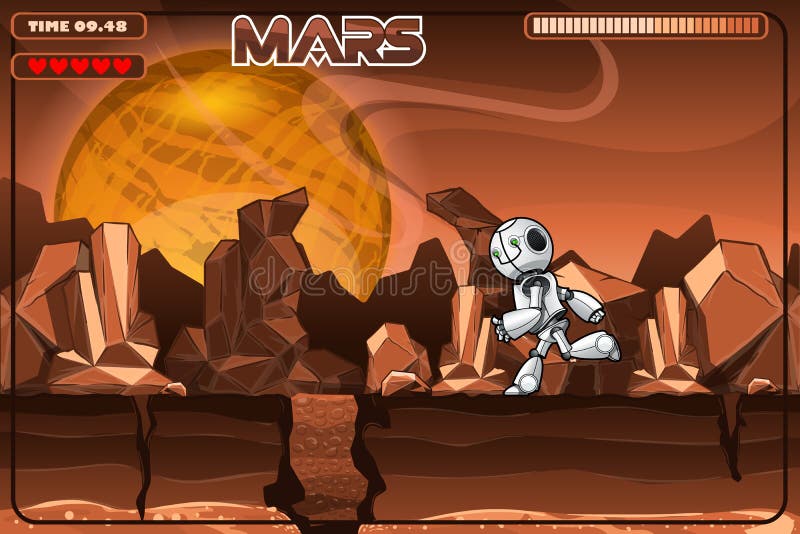 Lopende robot op Mars Uittreksel van het spel stock illustratie Lopende robot op Mars Uittreksel van het spel stock illustratie