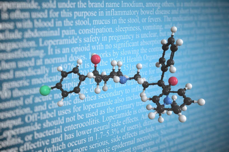 Loperamide Scientific Molecular Model, 3D Rendering Stock Illustration