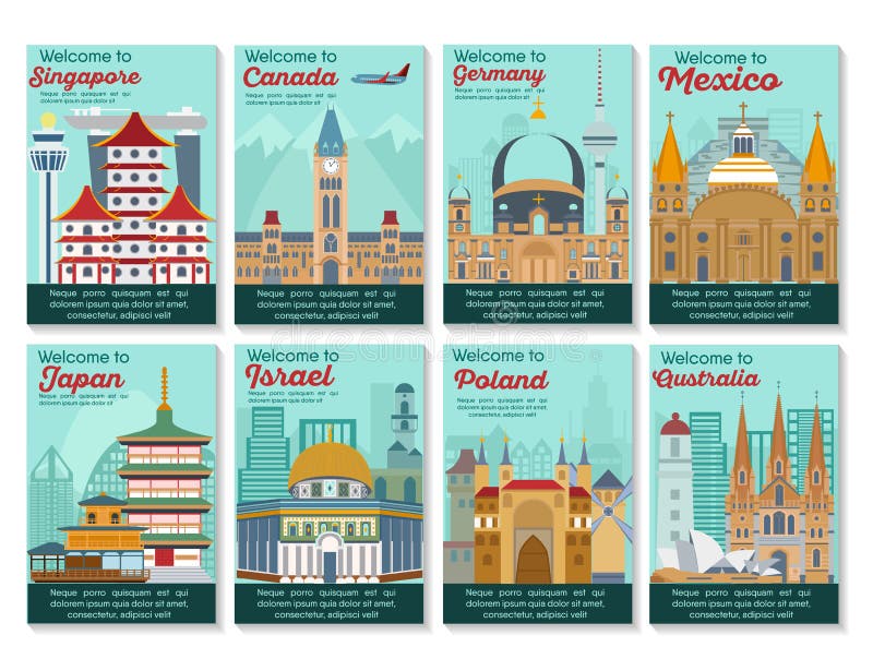 Loppdestinationskort Gränsmärkebaner i vektor vektor illustrationer Loppdestinationskort Gränsmärkebaner i vektor vektor illustrationer