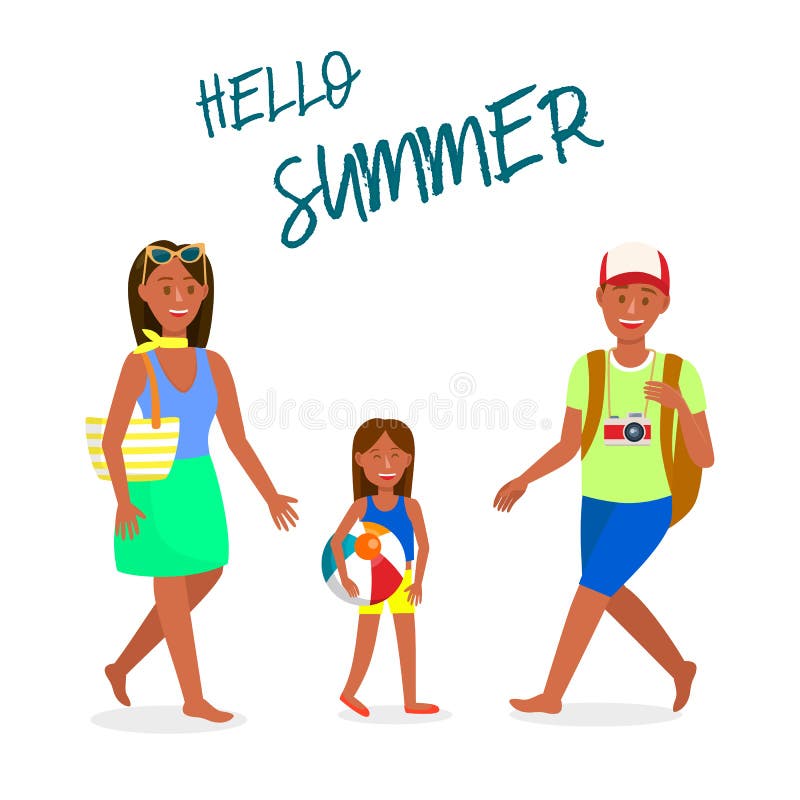 Loppvektorvykort med Hello sommarbokstäver vektor illustrationer