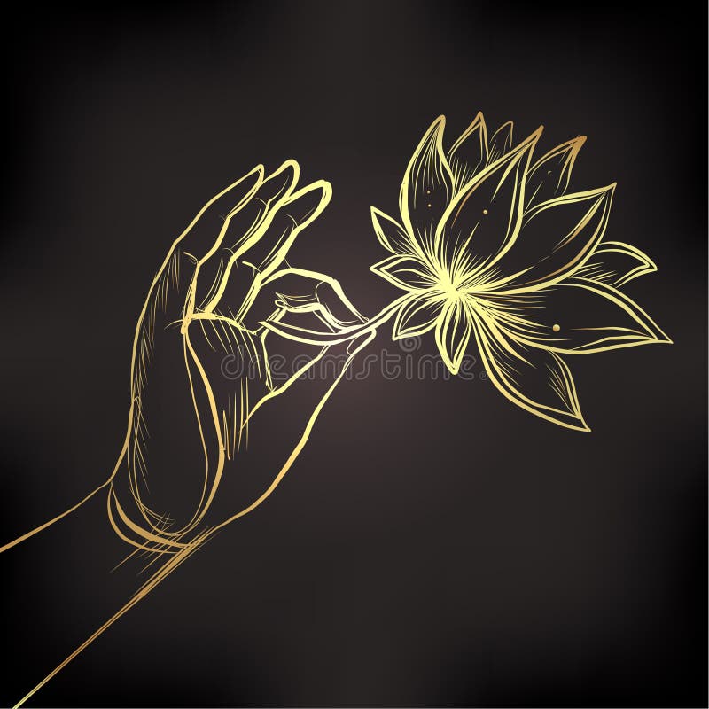 Lord Buddha S Hand Holding Lotus Flower. Vector