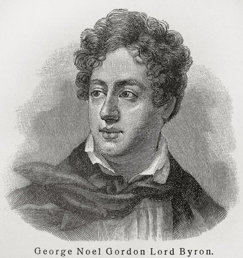 George Gordon Noel, 6th Baron Byron (1788 - 1824) was a British poet and a leading figure in Romanticism.He is regarded as one of the greatest British poets and remains widely read and influential. Picture from an 100 years old encyclopedia book. George Gordon Noel, 6th Baron Byron (1788 - 1824) was a British poet and a leading figure in Romanticism.He is regarded as one of the greatest British poets and remains widely read and influential. Picture from an 100 years old encyclopedia book.