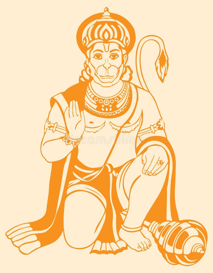 Image of Sketch of Lord Hanuman Outline Editable Illustration. Strength and  Powerful god Bhajarangi or Lord Shiva-YB696335-Picxy