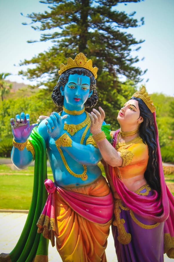 Lord Krishna and Radha Colorful Statue stock photo