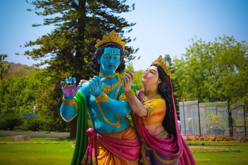 Lord Krishna and Radha Colorful Statue royalty free stock photos