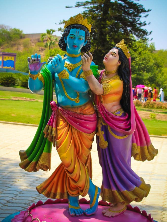 Lord Krishna and Radha Colorful Statue royalty free stock images