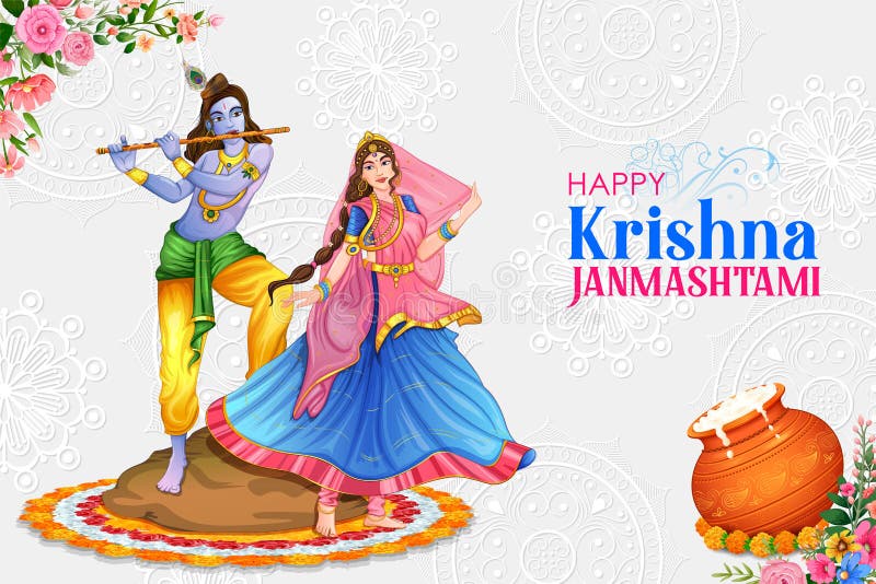 Lord Krishna and Radha in Religious Festival Background of India Shri  Krishan Janmashtami Stock Vector - Illustration of colorful, kanhaiya:  227580189