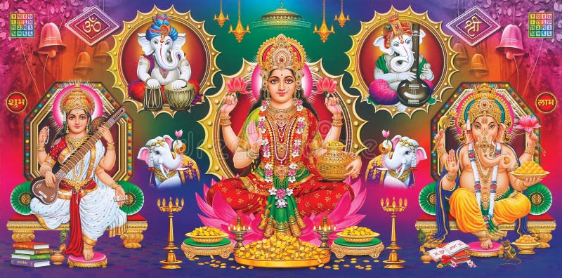 Lord Laxmiji and ganesha Beautiful Wallpaper stock image