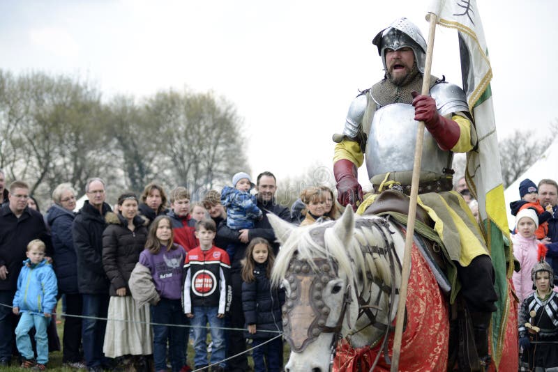 06.04.2015 Lorelay Germany - Medieval Knight games knights fighting in tournament riding on horse. 06.04.2015 Lorelay Germany - Medieval Knight games knights fighting in tournament riding on horse