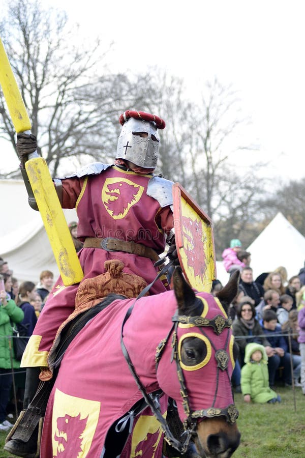 06.04.2015 Lorelay Germany - Medieval Knight games knights fighting in tournament riding on horse. 06.04.2015 Lorelay Germany - Medieval Knight games knights fighting in tournament riding on horse