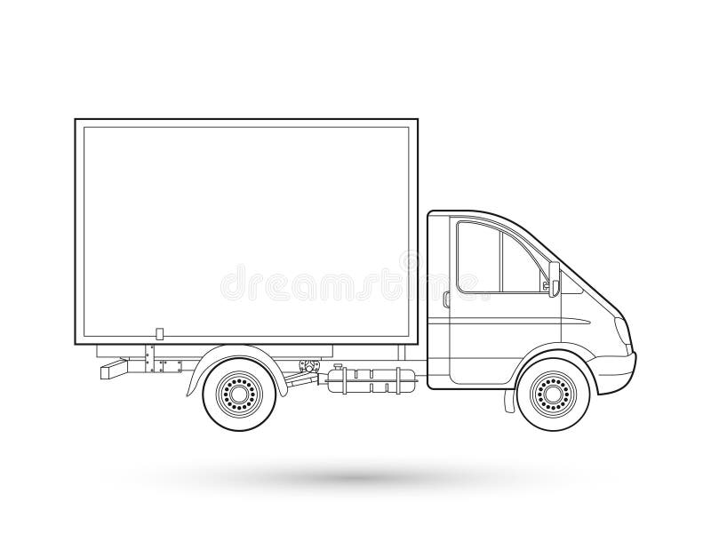 Lorry Icon. Isolated Technical Drawing. Thin Line Illustration Of
