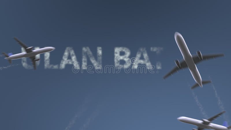 Los aeroplanos del vuelo revelan el subtítulo de Ulán Bator El viajar a la animación conceptual de la introducción de Mongolia ilustración del vector