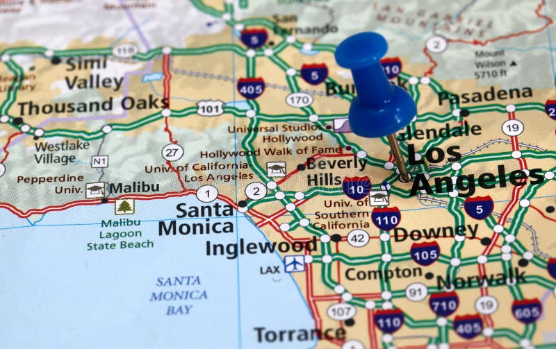 Map with pin point of los angeles in california