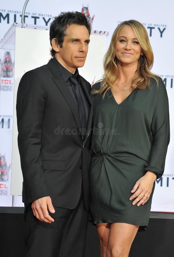 LOS ANGELES, CA - DECEMBER 3, 2013: Ben Stiller & wife Christine Taylor at the TCL Chinese Theatre where he had his hand & footprints set in cement. LOS ANGELES, CA - DECEMBER 3, 2013: Ben Stiller & wife Christine Taylor at the TCL Chinese Theatre where he had his hand & footprints set in cement