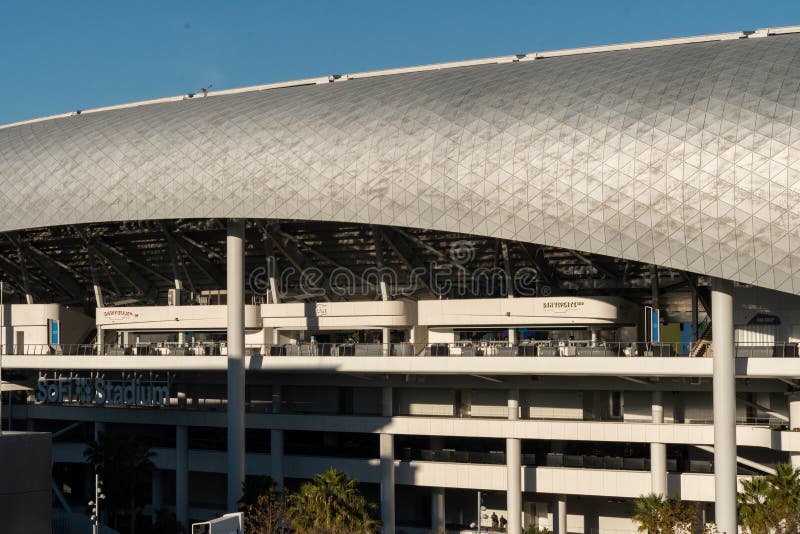 Rooftop view of SoFi Stadium in preparation for Super Bowl LVI