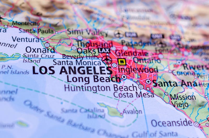 Los Angeles op kaart stock afbeelding. Image of kaarten 114074765