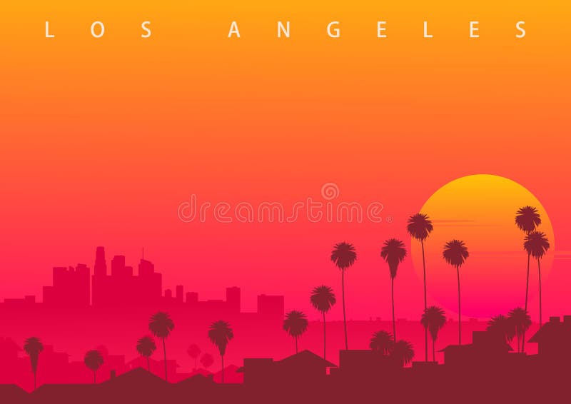 Los angeles skyline ca USA. ilustrare simbolică cu apusul din centrul orașului royalty free illustration