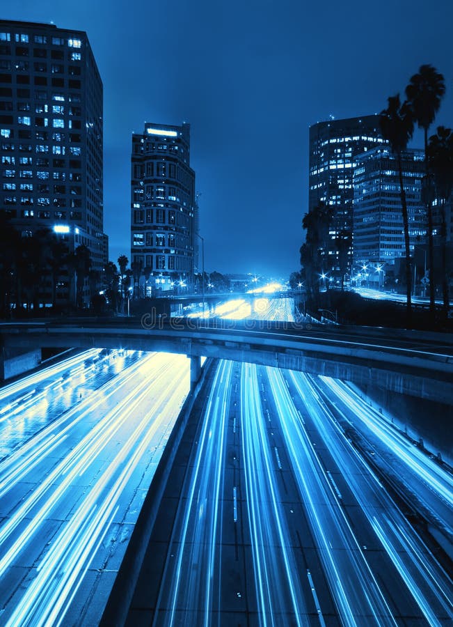 Los Angeles Skyline at Night Stock Image - Image of apartment, city
