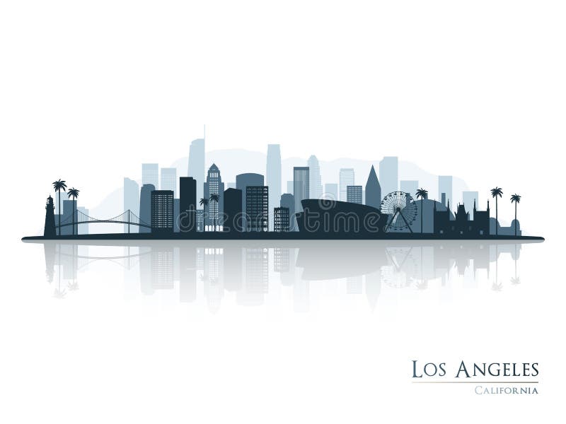 Los Angeles skyline silhouette with reflection.