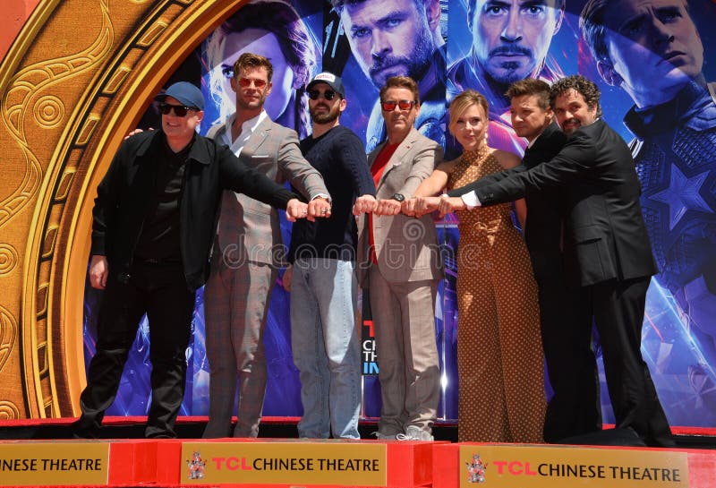 Marvel Studios' 'Avengers: Endgame' Cast Handprint Ceremony Featuring:  Kevin Feige, Chris Hemsworth, Chris Evans, Robert Downey Jr., Scarlett  Johansson, Mark Ruffalo, Jeremy Renner Where: Hollywood, California, United  States When: 23 Apr 2019