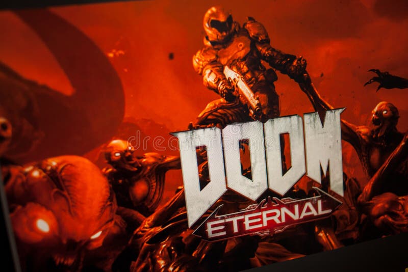 LOS ANGELES, USA - JUNE 11, 2019: game DOOM Eternal Illustrative editorial