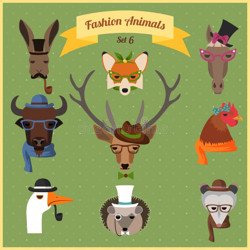 Los animales del inconformista de la moda fijaron 6 ilustración del vector Los animales del inconformista de la moda fijaron 6 ilustración del vector