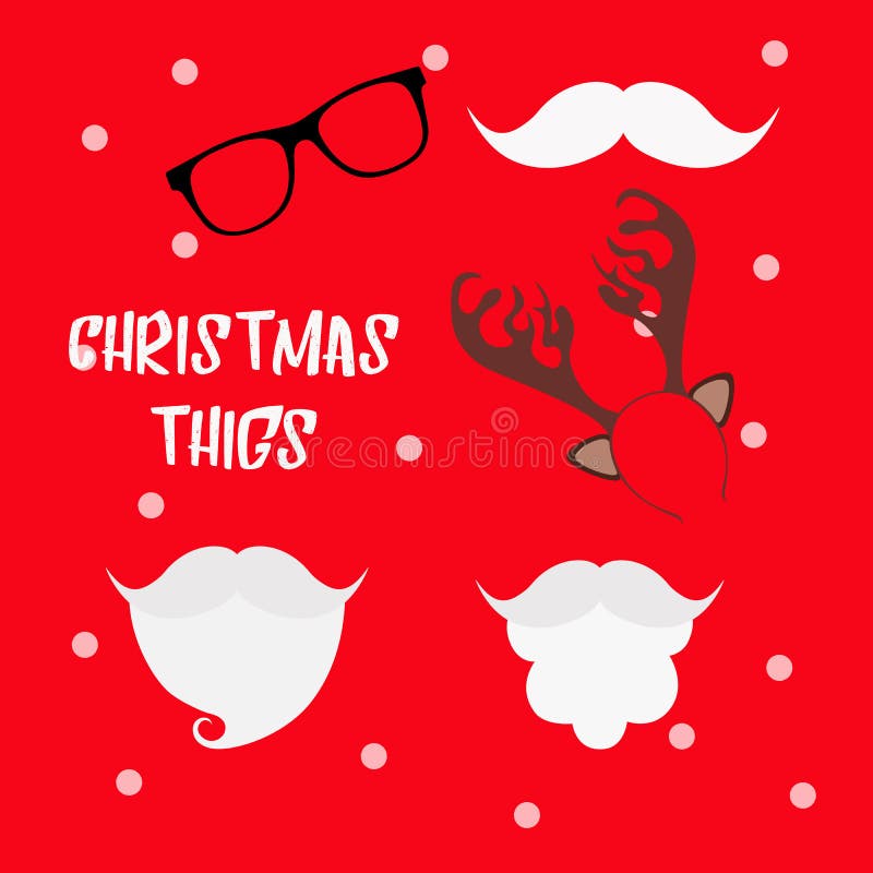 Los apoyos de la cabina de la foto de la Navidad fijaron con el sombrero y barba de Papá Noel, las astas del reno, bigote y los v stock de ilustración Los apoyos de la cabina de la foto de la Navidad fijaron con el sombrero y barba de Papá Noel, las astas del reno, bigote y los v stock de ilustración