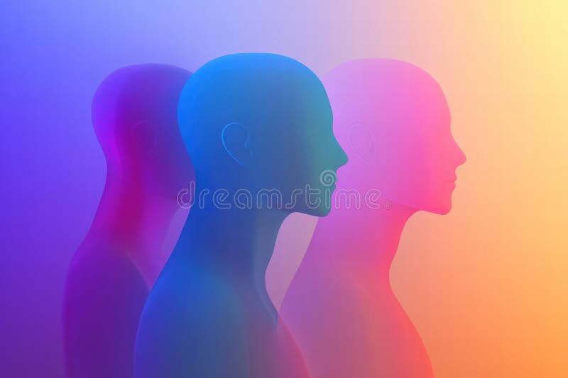 Los avatares abstractos sin rostro muestran colores brillantes en un fondo degradado para el espacio de copia y la colocación del imagen de archivo