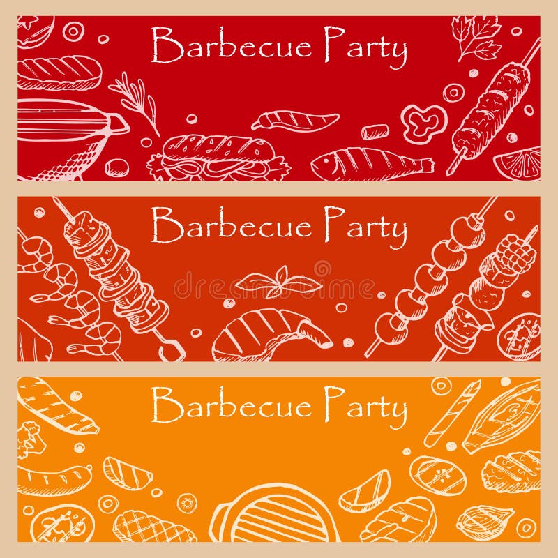 Los aviadores del partido de la barbacoa con la mano dibujada garabatean elementos stock de ilustración Los aviadores del partido de la barbacoa con la mano dibujada garabatean elementos stock de ilustración