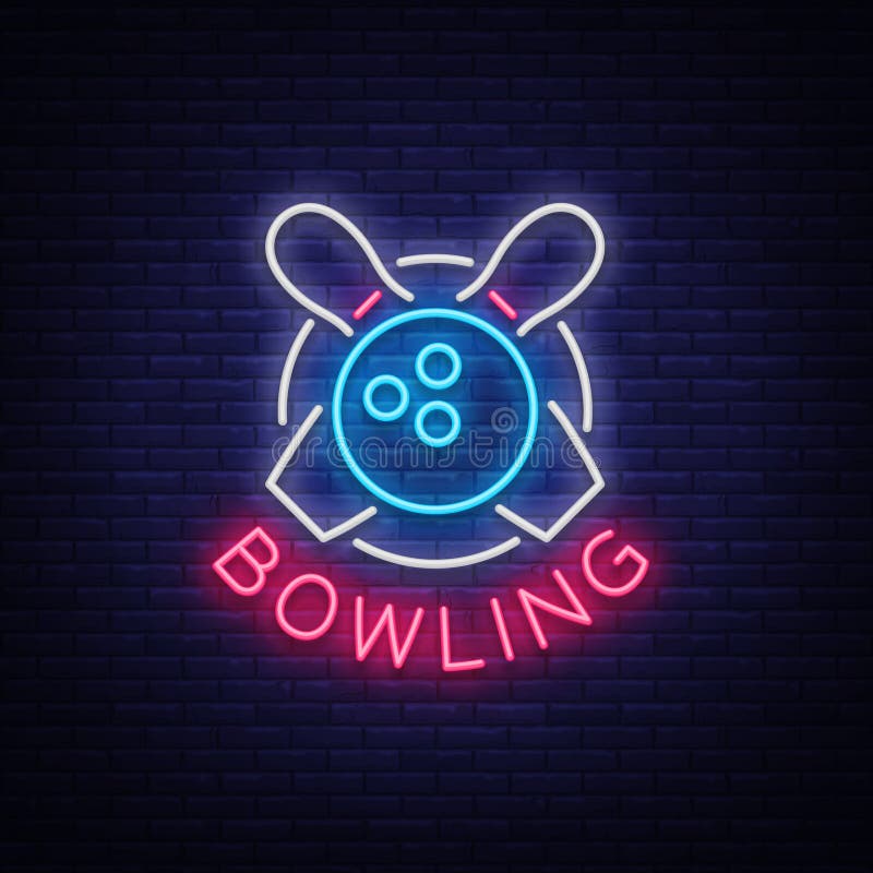 Los bolos son una señal de neón Emblema del símbolo, logotipo de neón del estilo, bandera luminosa de la publicidad, cartelera lu ilustración del vector Los bolos son una señal de neón Emblema del símbolo, logotipo de neón del estilo, bandera luminosa de la publicidad, cartelera lu ilustración del vector
