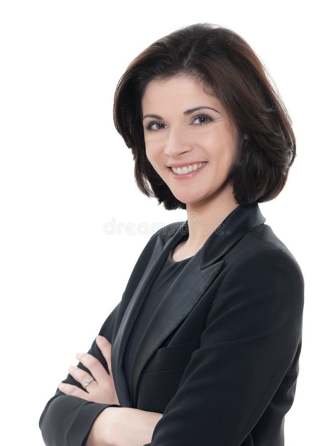 Brazos caucásicos sonrientes hermosos del retrato de la mujer de negocios cruzados foto de archivo libre de regalías Brazos caucásicos sonrientes hermosos del retrato de la mujer de negocios cruzados foto de archivo libre de regalías