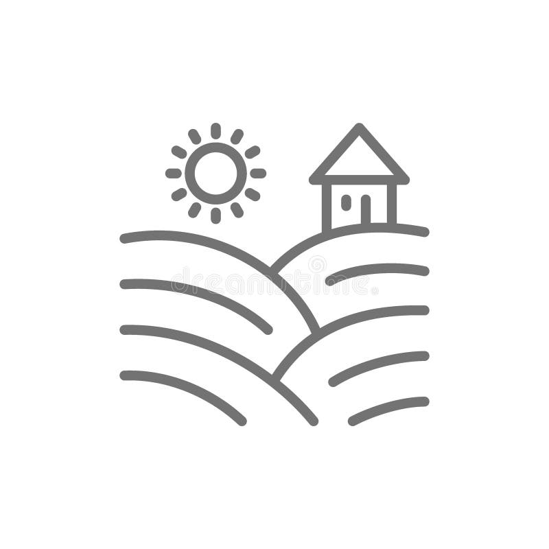 Los campos del viñedo con las uvas alinean el icono stock de ilustración Los campos del viñedo con las uvas alinean el icono stock de ilustración