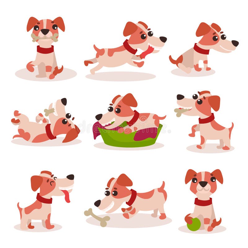 Los caracteres lindos del terrier de Russell del enchufe fijan, perro divertido en diversas actitudes y las situaciones vector ej ilustración del vector Los caracteres lindos del terrier de Russell del enchufe fijan, perro divertido en diversas actitudes y las situaciones vector ej ilustración del vector