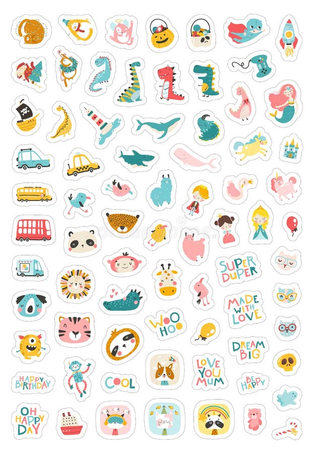 Los Caracteres Son Paquetes De Pegatinas Infantiles. Colección De  Ilustraciones De Stickers Con Lindas Fiestas Navideñas De Animal  Ilustración del Vector - Ilustración de navidad, animal: 230262099