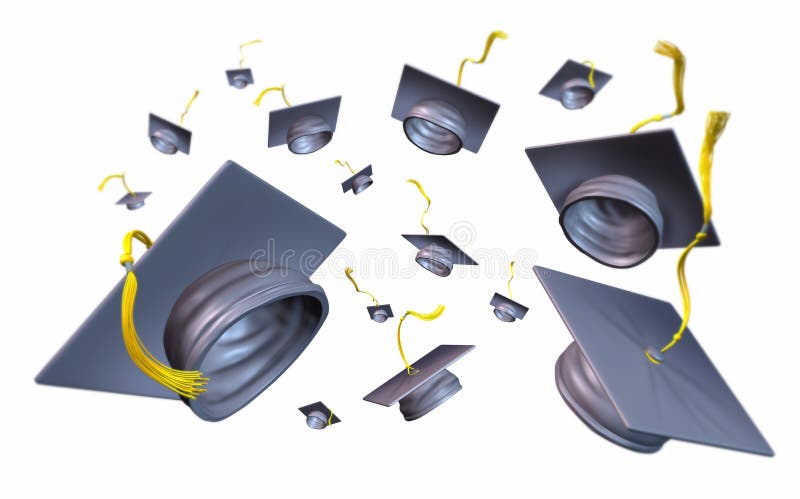 Los casquillos y el mortero de la graduación sube lanzado ilustración del vector Los casquillos y el mortero de la graduación sube lanzado ilustración del vector