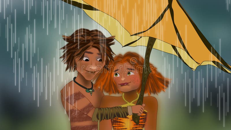 Los croods bajo escena de la lluvia Los croods bajo escena de la lluvia