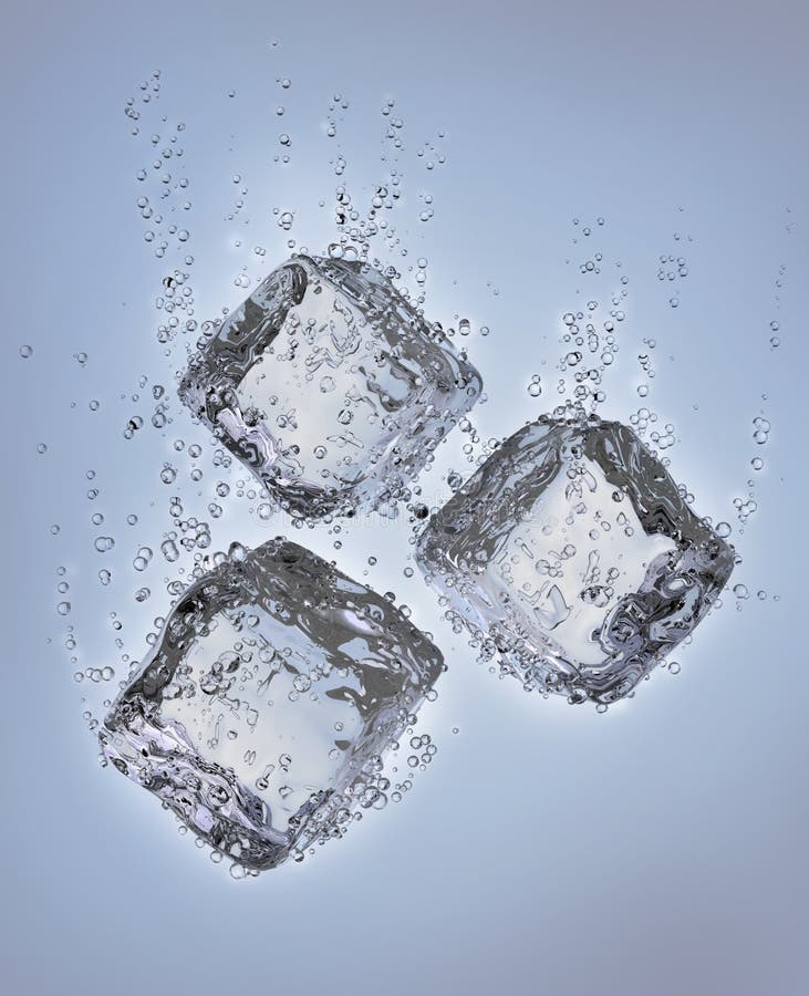 Los cubos de hielo caen en el agua libre illustration Los cubos de hielo caen en el agua libre illustration