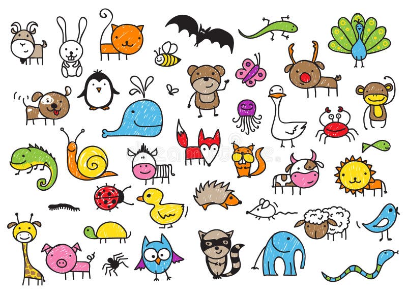 Los Dibujos Del Niño De Animales Ilustración del Vector ...