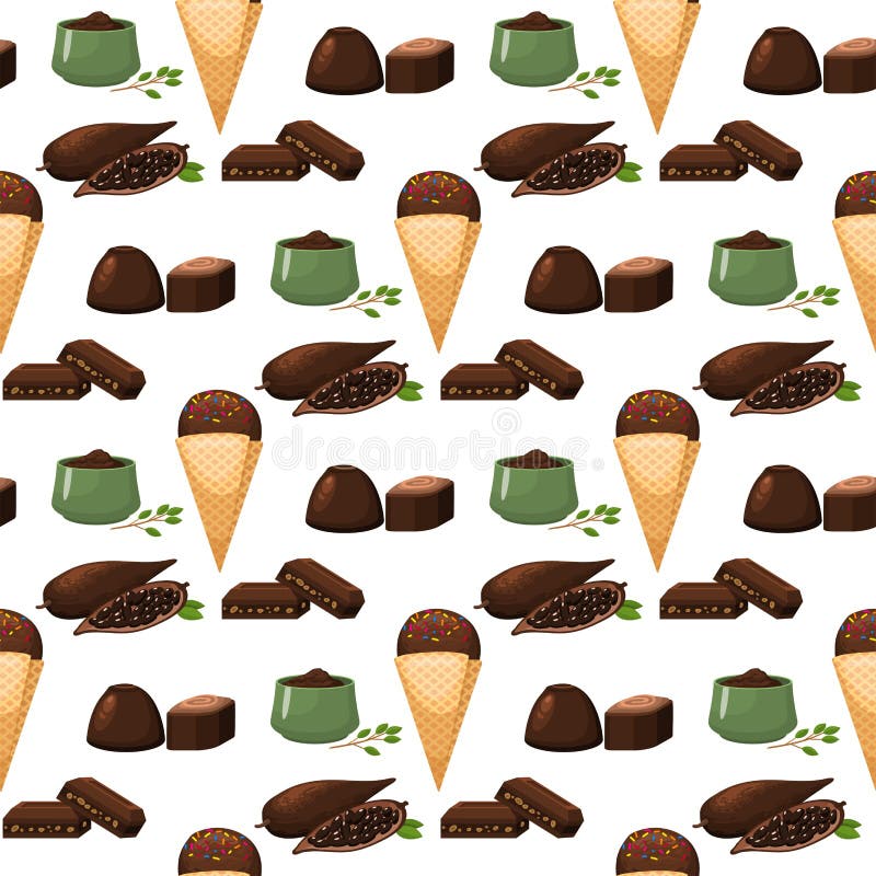 Los diversos dulces sabrosos del chocolate y el bocado gastrónomo delicioso marrón dulce del cacao del azúcar de los caramelos ve ilustración del vector Los diversos dulces sabrosos del chocolate y el bocado gastrónomo delicioso marrón dulce del cacao del azúcar de los caramelos ve ilustración del vector