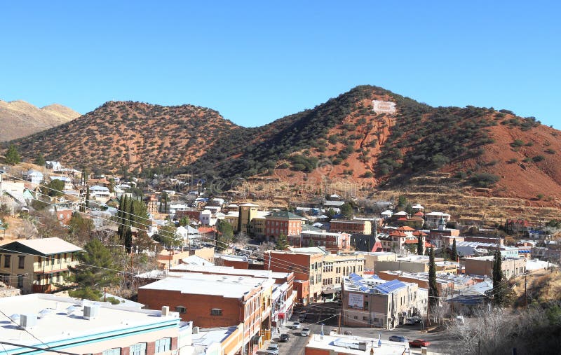 Los E.E.U.U., Arizona/Bisbee: Paisaje urbano de Bisbee histórico imágenes de archivo libres de regalías Los E.E.U.U., Arizona/Bisbee: Paisaje urbano de Bisbee histórico imágenes de archivo libres de regalías