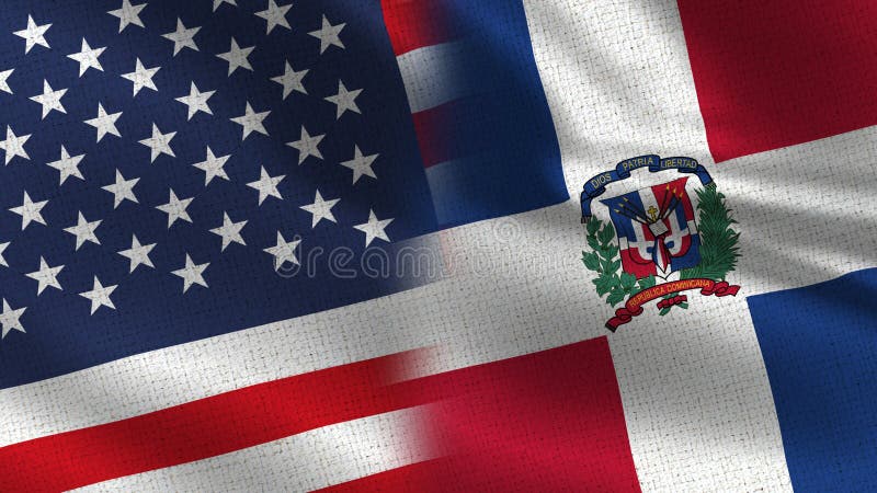 Los E.E.U.U. y banderas realistas de la República Dominicana medias junto ilustración del vector Los E.E.U.U. y banderas realistas de la República Dominicana medias junto ilustración del vector