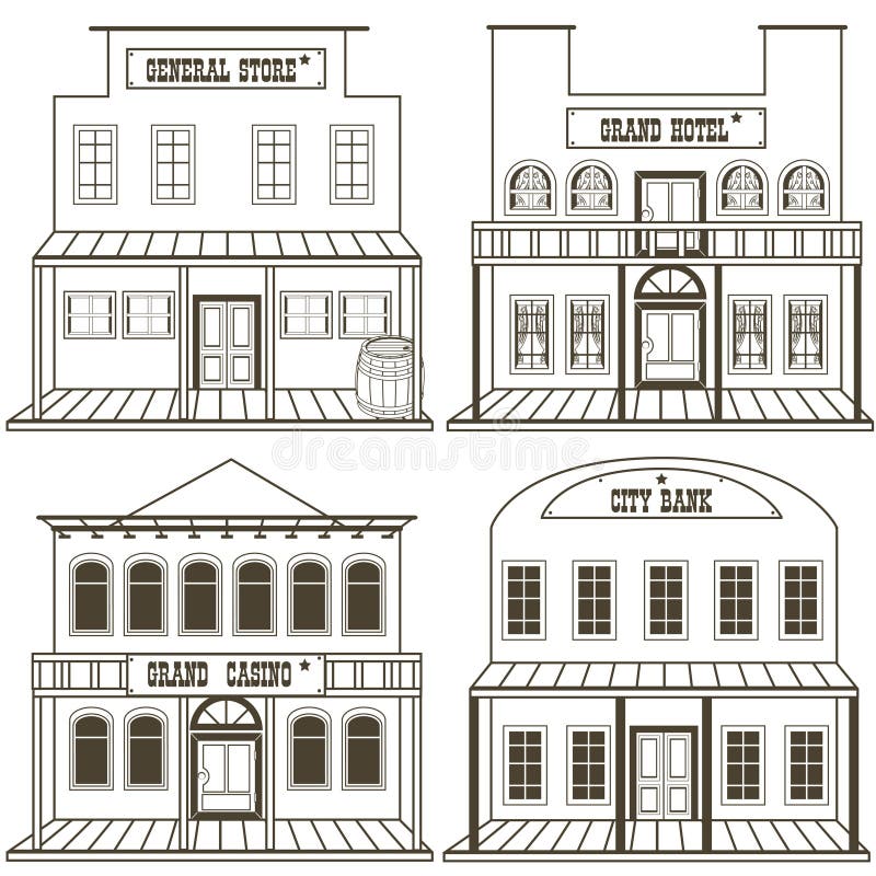 Los edificios del oeste viejos resumieron 2 stock de ilustración Los edificios del oeste viejos resumieron 2 stock de ilustración