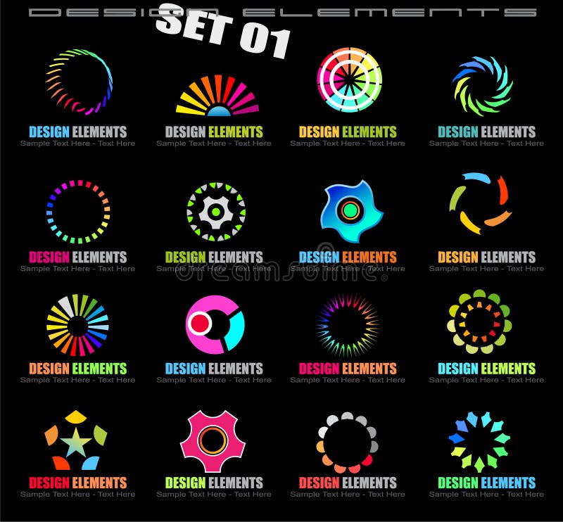 Los elementos abstractos del diseño - fije 1 en negro ilustración del vector Los elementos abstractos del diseño - fije 1 en negro ilustración del vector