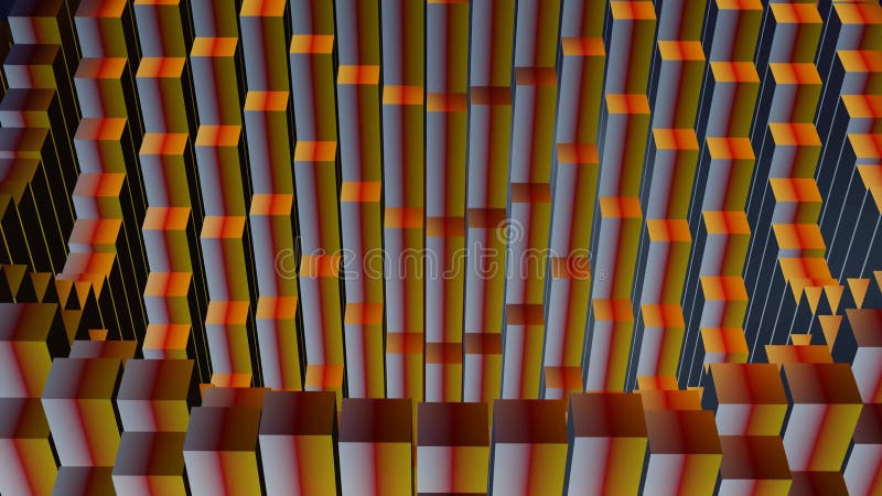 Los elementos abstractos primarios se mueven en grupos color naranja y gris con superficie metálica 3d vídeo abstracto industrial ilustración del vector