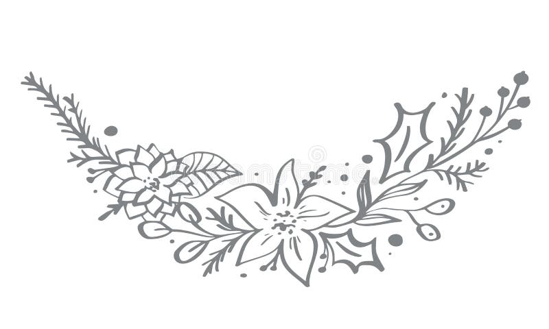 Los elementos de la esquina decorativos de la Navidad diseñan con las hojas y las ramas florales en estilo escandinavo Handdraw d stock de ilustración Los elementos de la esquina decorativos de la Navidad diseñan con las hojas y las ramas florales en estilo escandinavo Handdraw d stock de ilustración