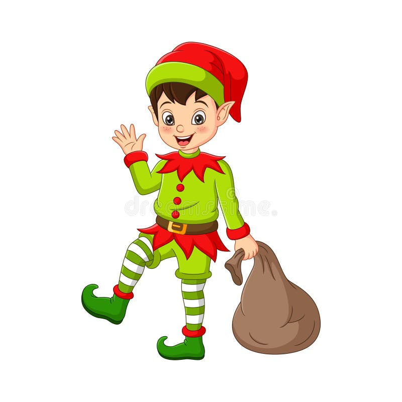 Los Elfos De La Navidad De Los Dibujos Animados En La Bolsa Ilustración del  Vector - Ilustración de historieta, duende: 201377638